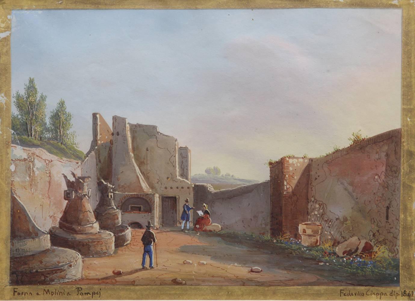 Tourists at Pompeii, Six Gouaches, 1847 For Sale 3