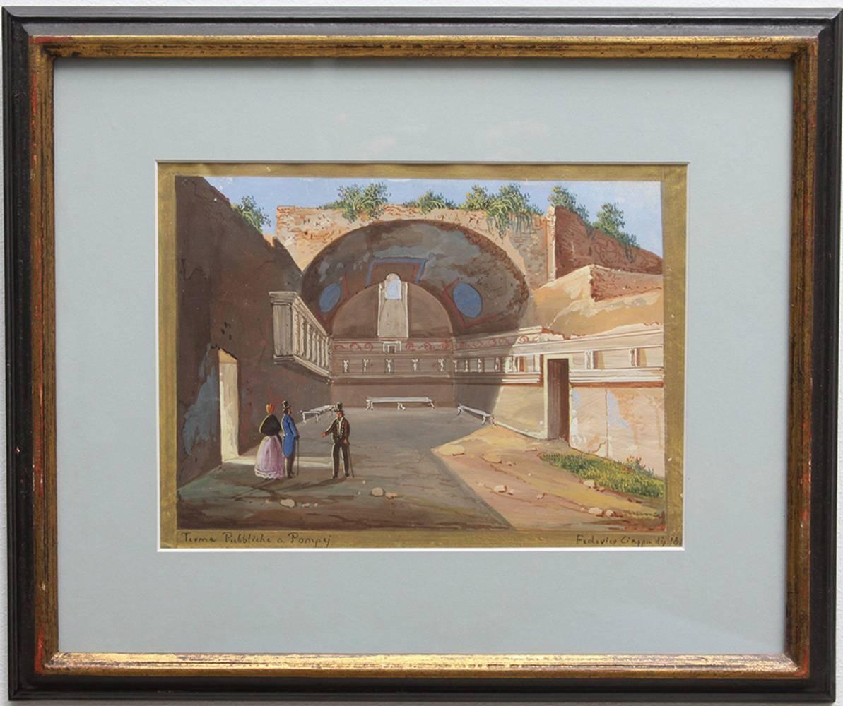 Tourists at Pompeii, Six Gouaches, 1847 For Sale 1