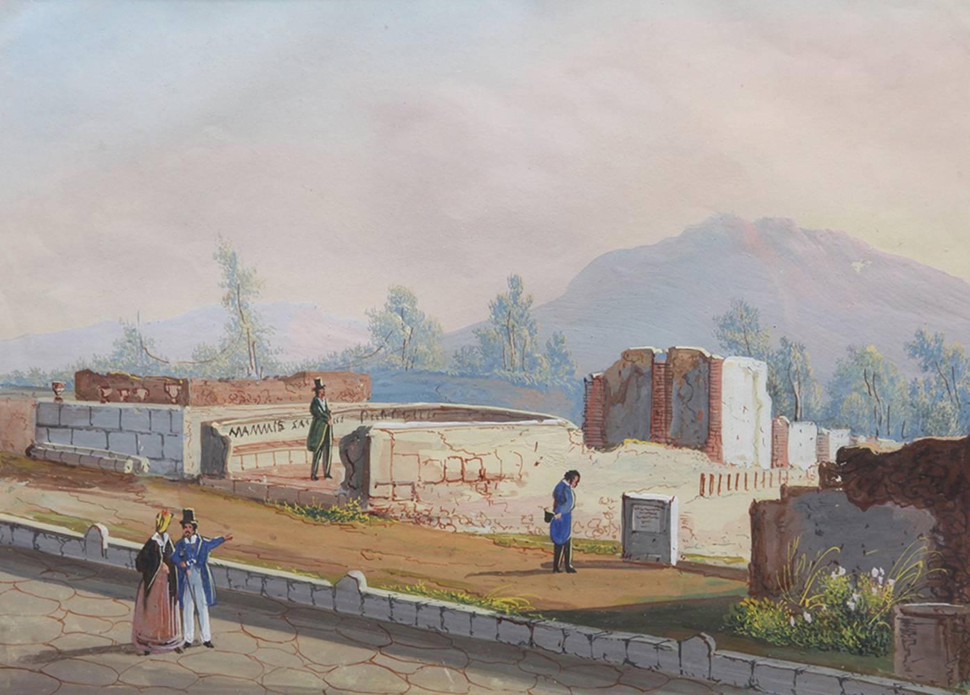 Tourists at Pompeii, Six Gouaches, 1847 For Sale 2