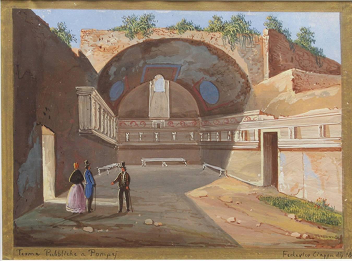 Tourists at Pompeii, Six Gouaches, 1847 For Sale 5