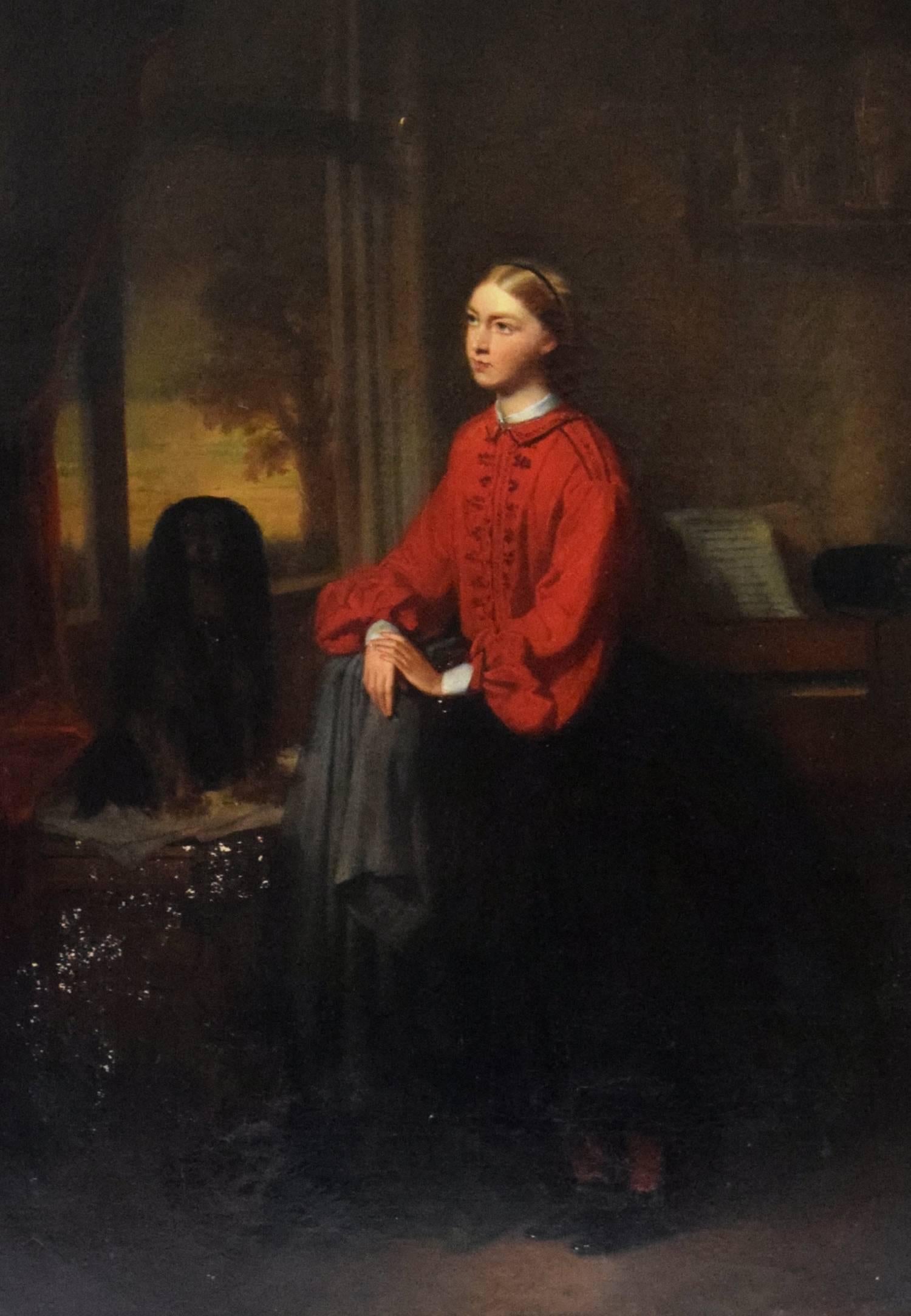 Portrait of Agnes Constantia Johnston and Her Dog Duke  - Painting by Louis Werner