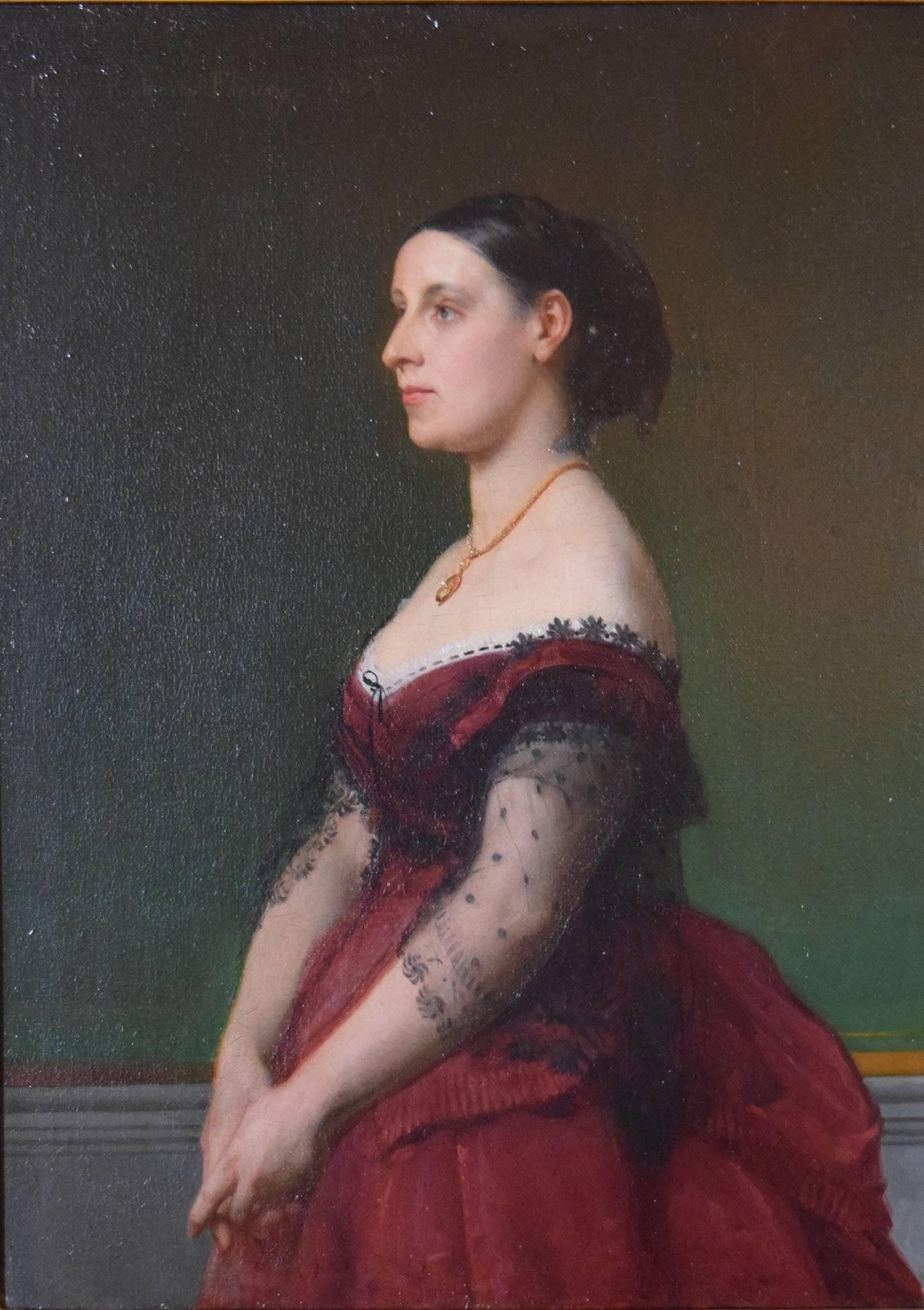 Portrait of an Elegant Woman - Painting by Tony Robert-Fleury
