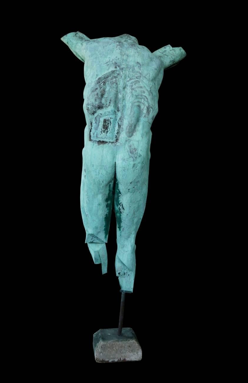 A monumental hand worked copper sculpture
c.1950
On fitted stand
Height with stand 99 inches
80 inches height of Corpus only
