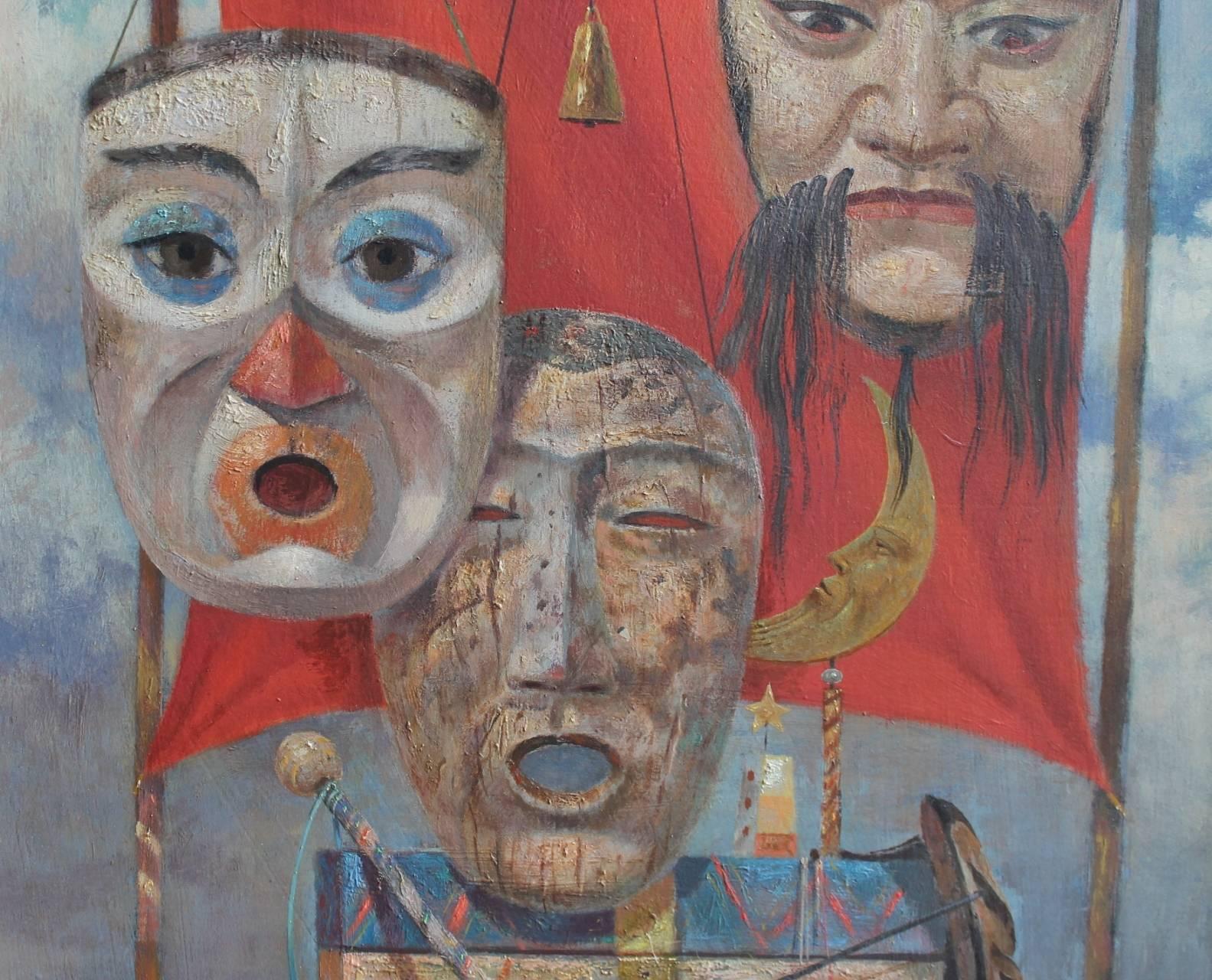 Three Masks  - Surrealist Painting by Paul Riba