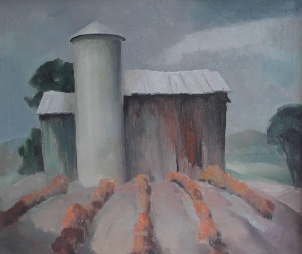 Carl Frederick Gaertner Landscape Painting - Barn and Furrows 