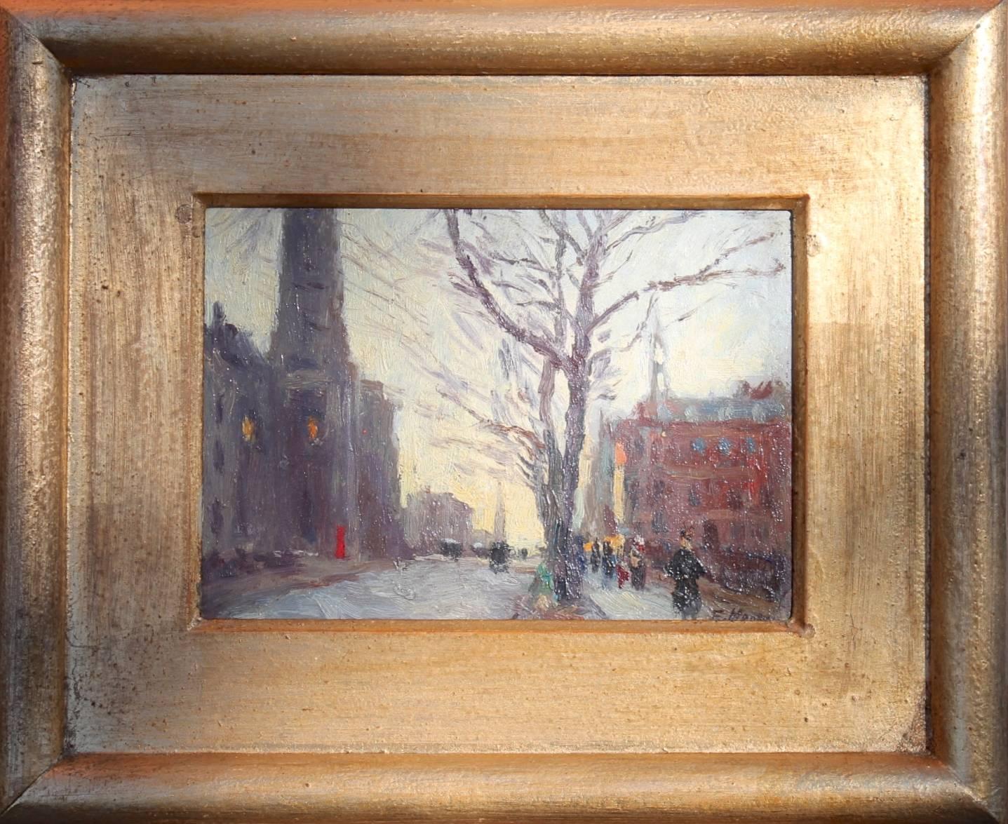 Street Scene at Evening - Painting by Unknown