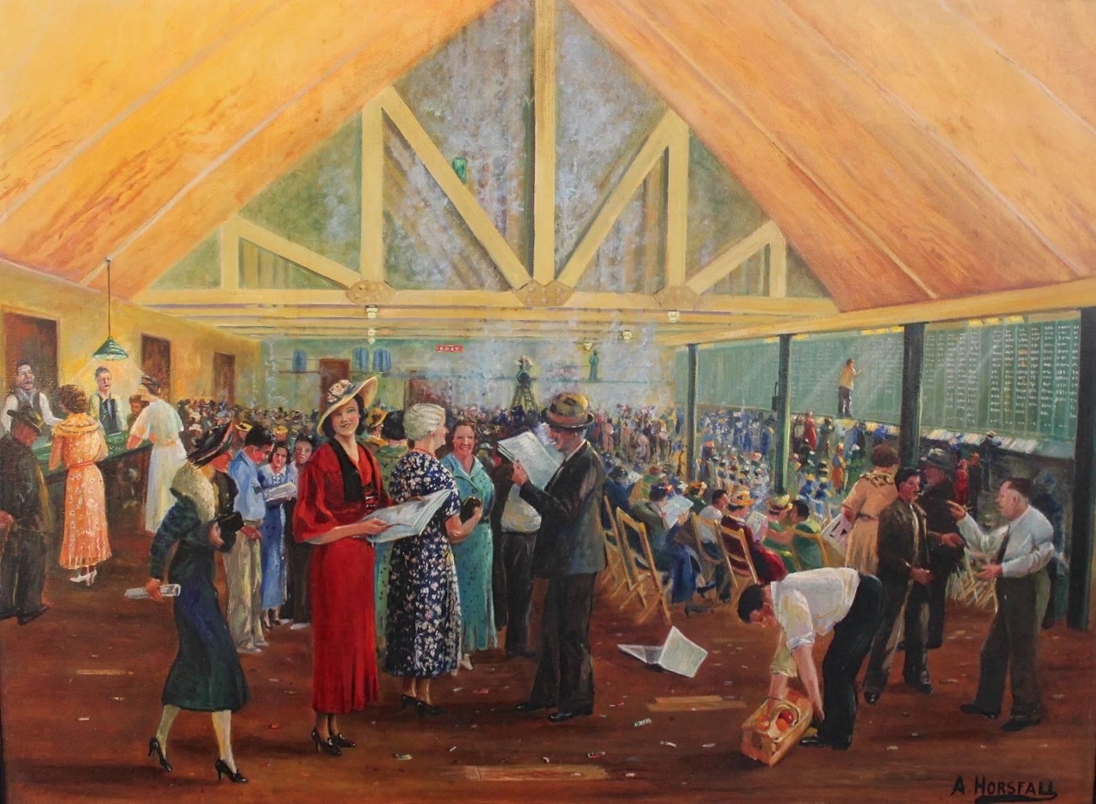Arthur Horsfall Figurative Painting - With The Bookies