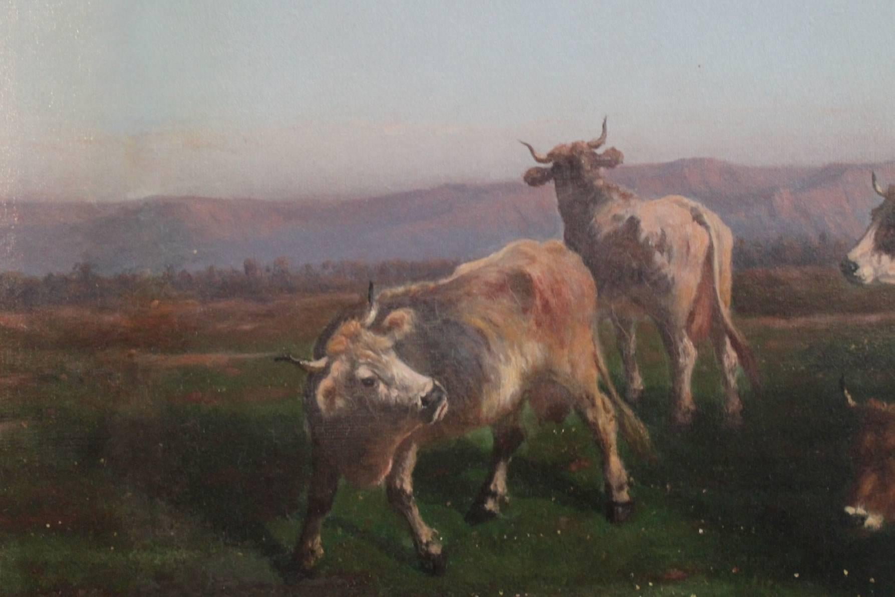 Rustic Cowherds - Gray Animal Painting by C.Giacomucci