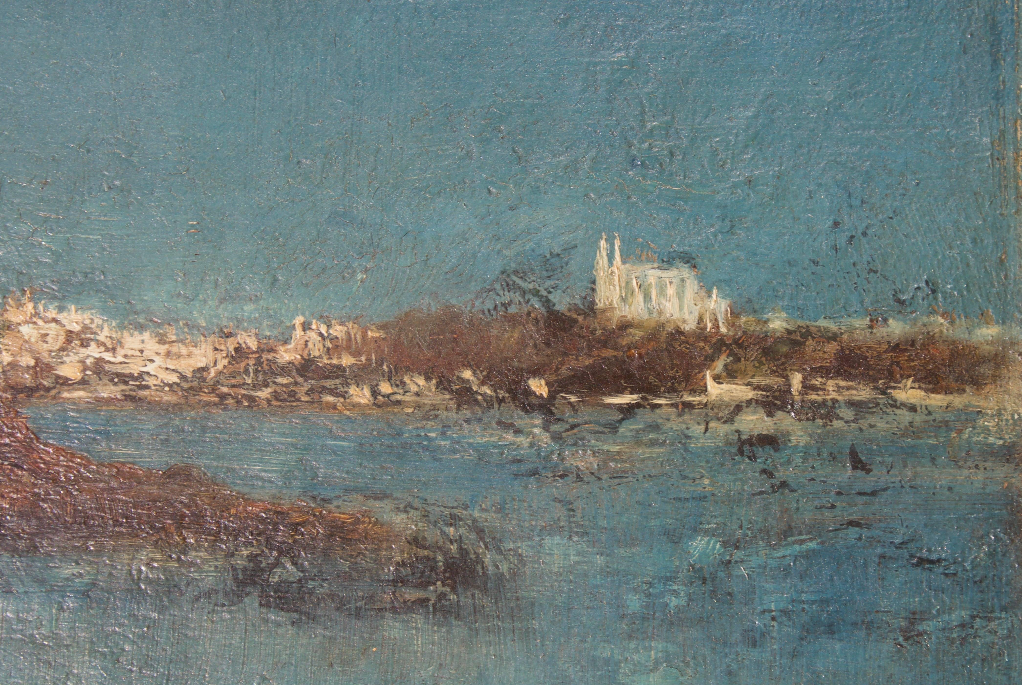 Mallorca with Catedral Santa Maria de Palma - Gray Landscape Painting by Unknown