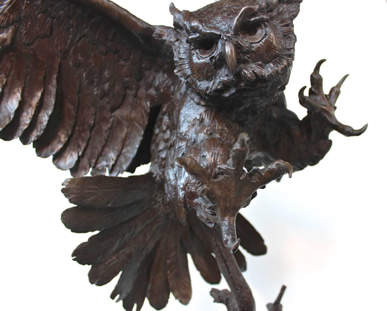 Jules Moigniez Figurative Sculpture - Great Horned Owl