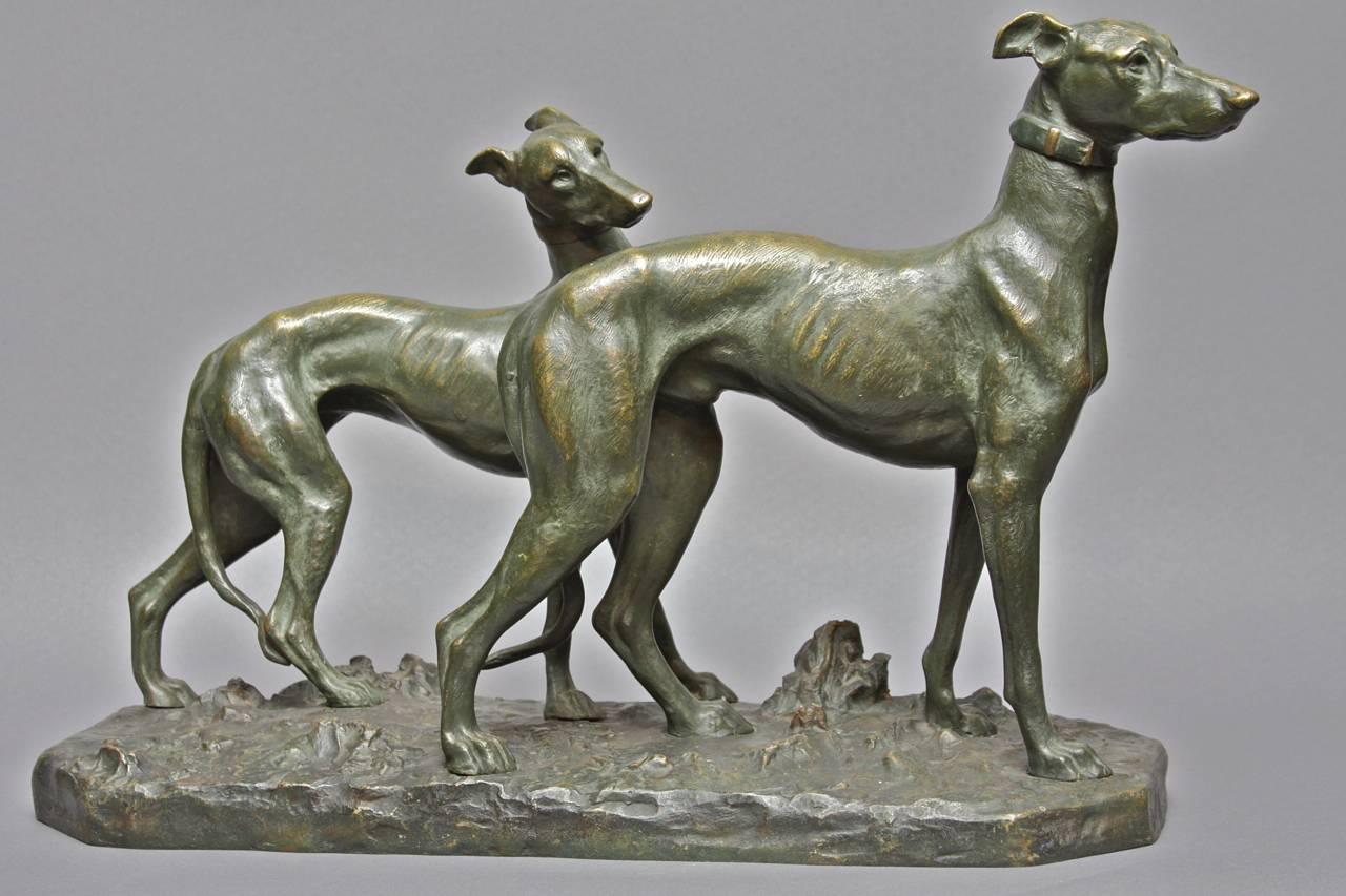 Two Whippets - Sculpture by Giacomo Merculiano