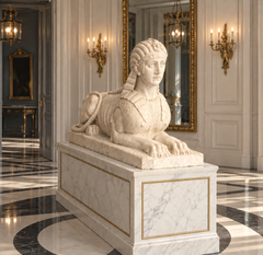 Exceptional Italian Neoclassical Sphinx Carrara Marble Statue