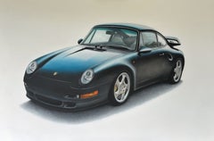 Porsche 993. Contemporary figurative acrylic painting, Realistic car, Polish art