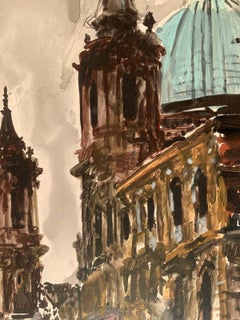Rome, Navona square. Acrylic on paper, Architecture, Classic, Polish artist