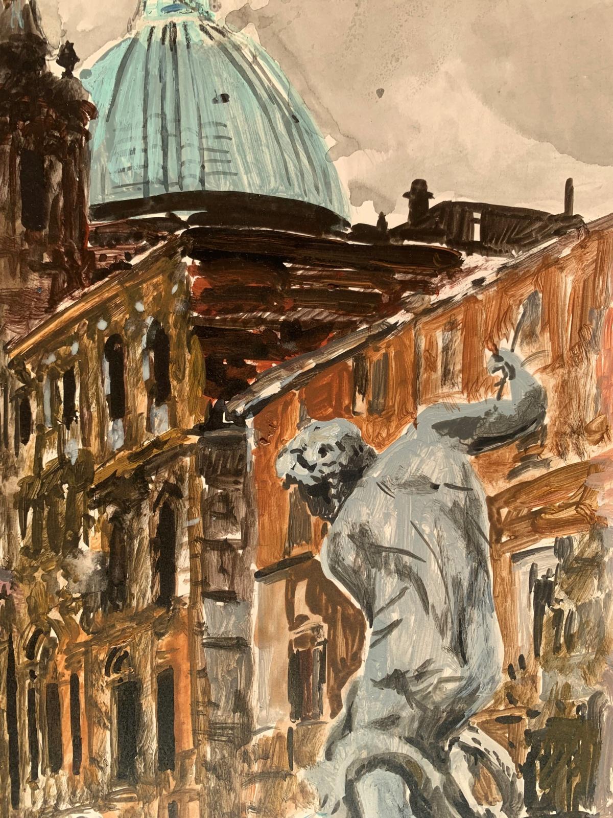 Roma, plaza Navona. Acrílico sobre papel, Arquitectura, Clásico, Artista polaco en venta 1