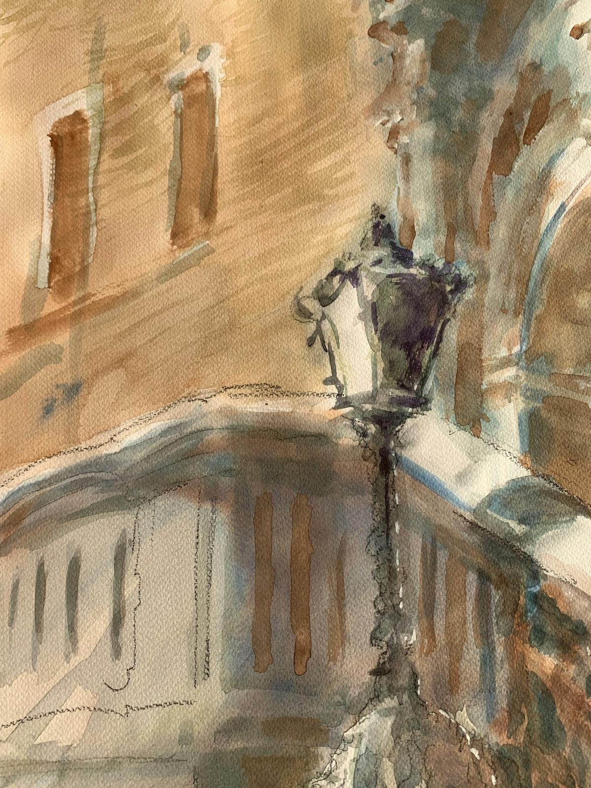 Town hall in Danzig, Polen. Aquarell auf Papier, Classic, Polnischer Künstler – Art von Włodzimierz Karczmarzyk