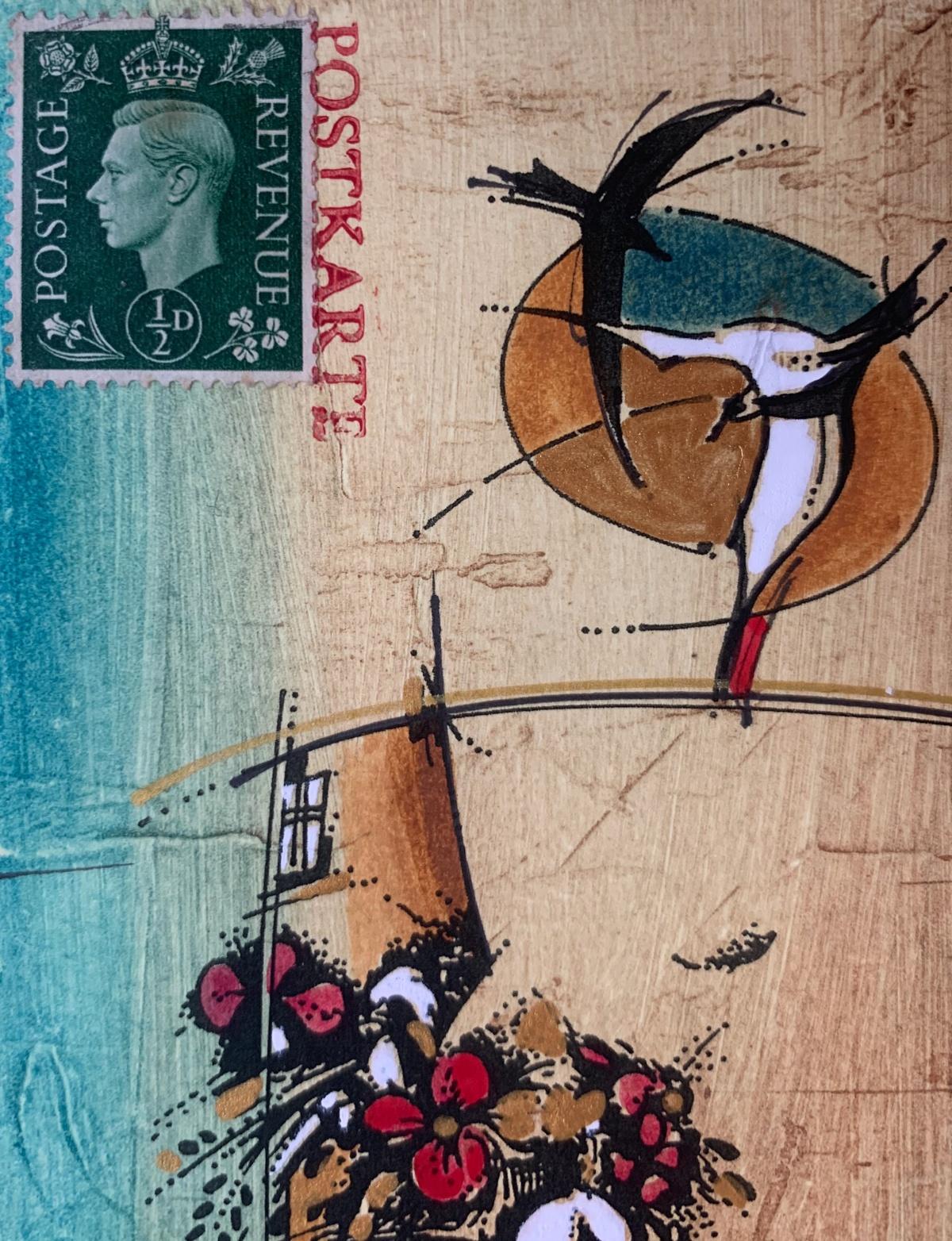 A nude. Contemporary print, Colorful, Embossed, Post stamp, European artist - Print by Bogdan Pikulicki