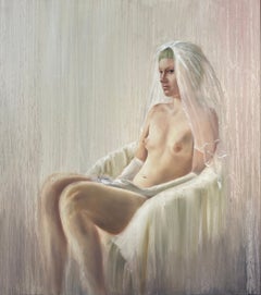 Sospesa nel tempo – Dipinto figurativo a olio su tela sulla condizione femminile