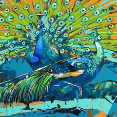Peacocks. Contemporary Figurative Oil Painting, Pop art, Animals, Polish artist