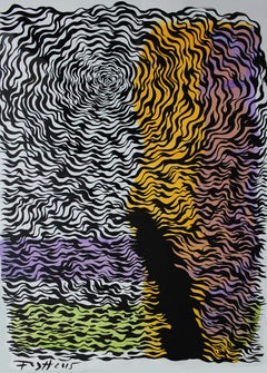 Brda - XXI century, Abstract landscape gouache, Black and white, Vivid colours