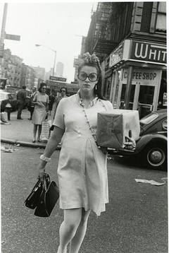 Vintage Pregnant Woman Crossing 85th Street, NYC