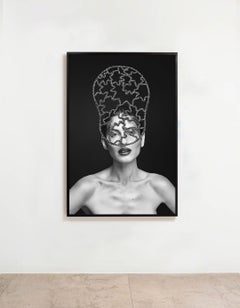 Boudoir Archival Pigment Print, Black & White Fashion, 60x40in