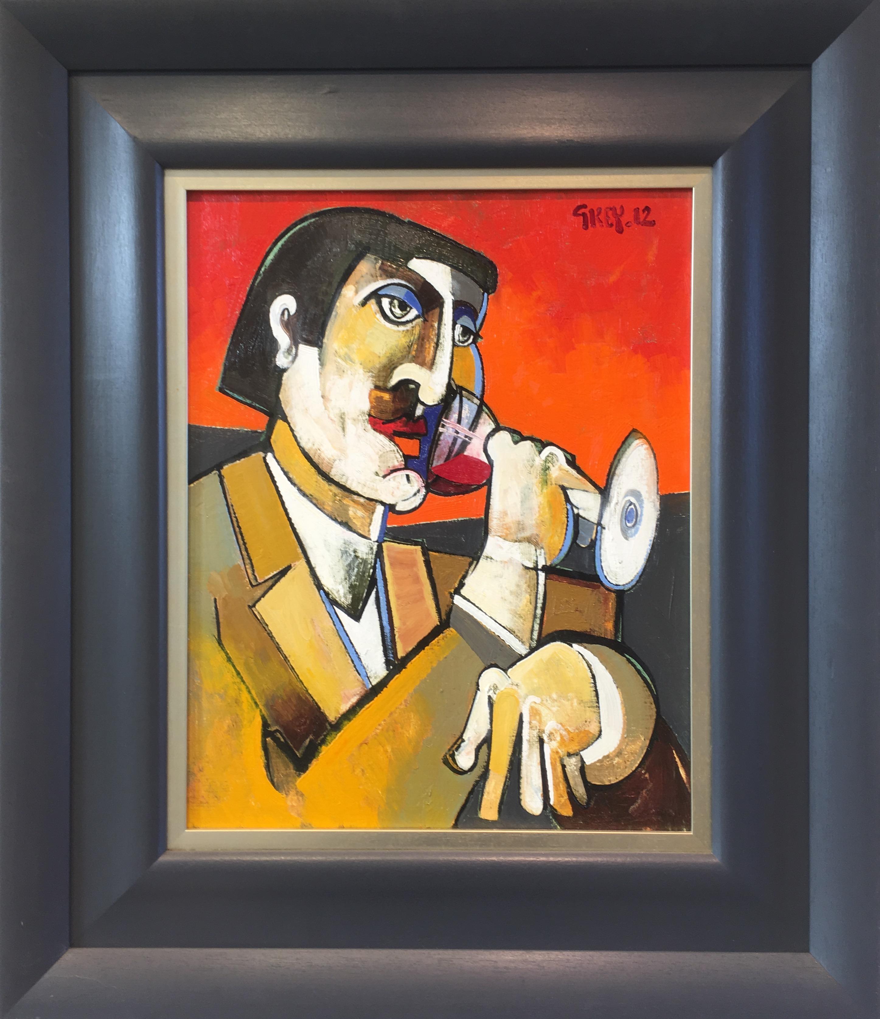 Red wine by Geoffrey Key, contemporary oil painting For Sale 1