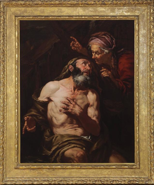 Giovanni Battista Langetti Portrait Painting - Job Cursed by His Wife