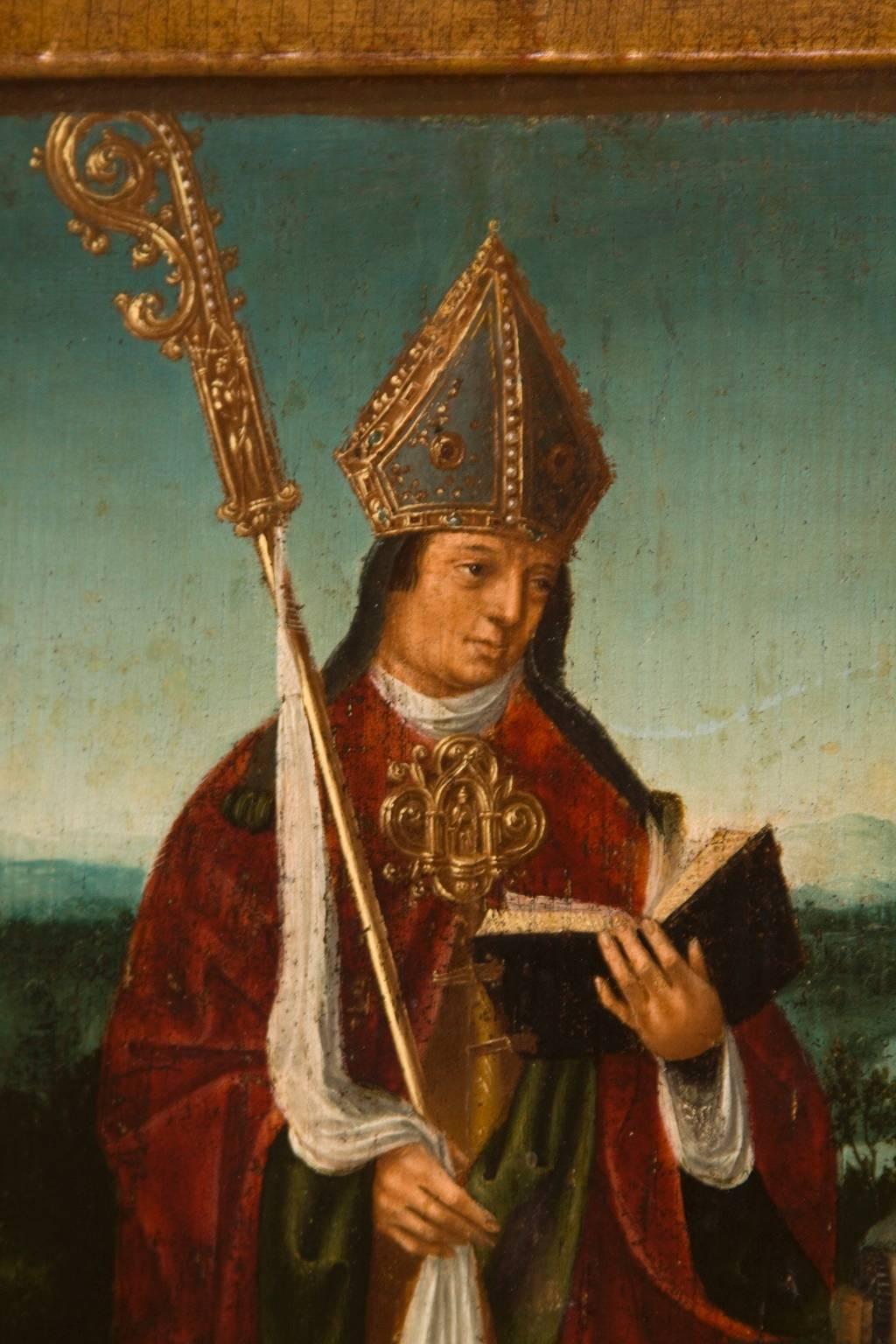 St. Ghislain in a Landscape - Brown Portrait Painting by Unknown