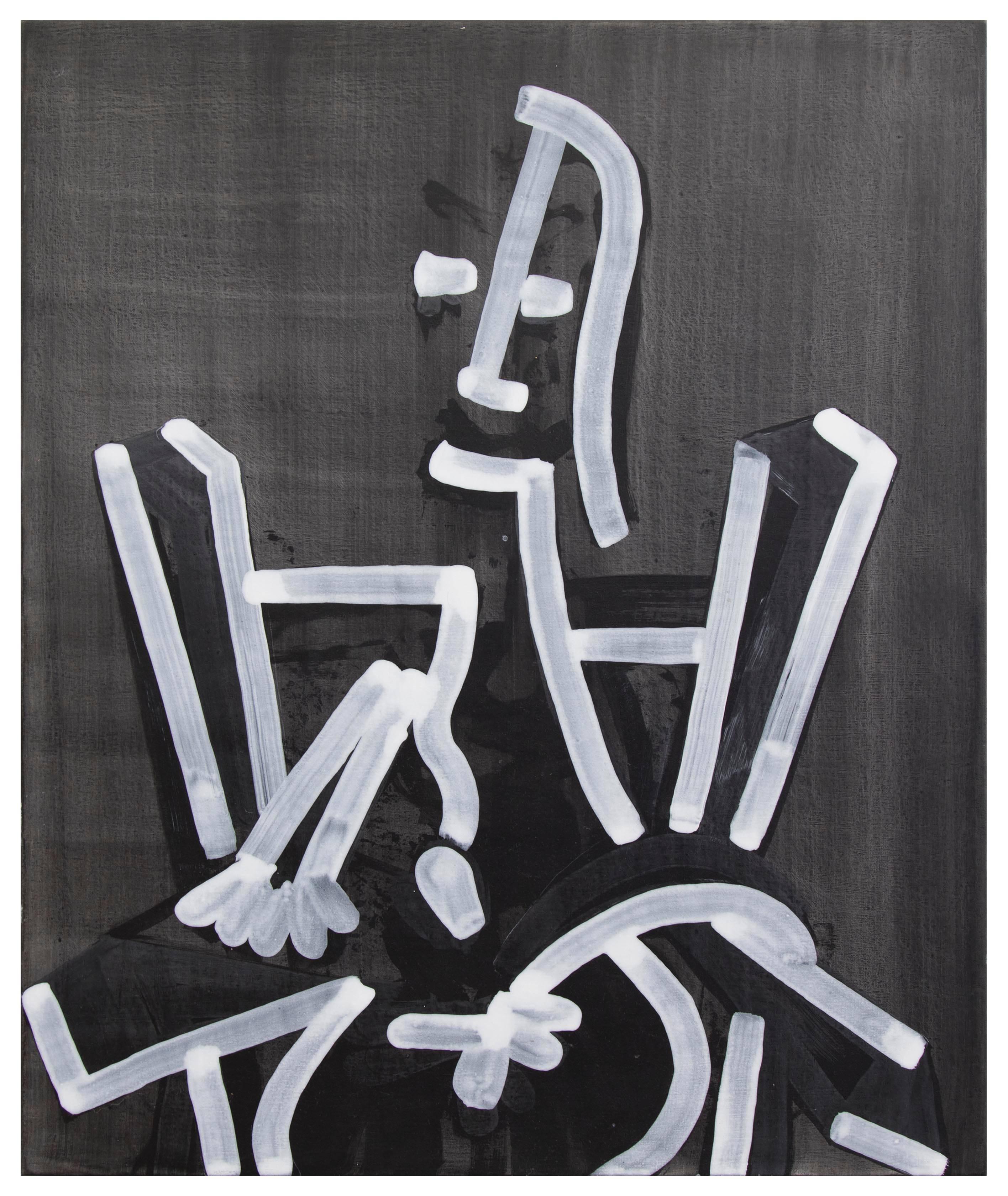 John Millei Abstract Painting - Woman in a Chair  (Black and White #1)