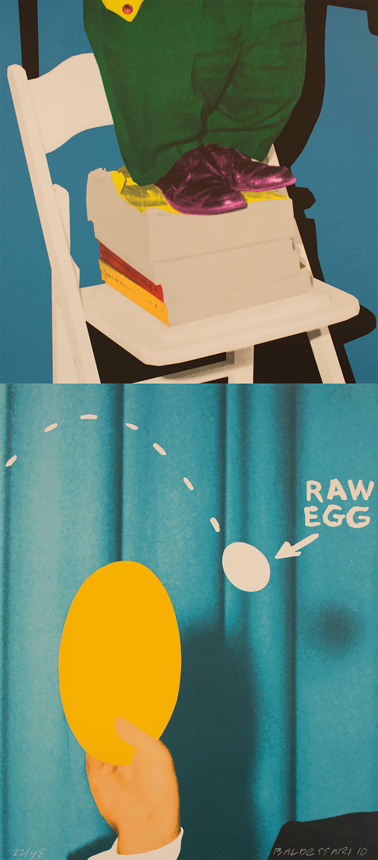 John Baldessari Abstract Print - Hand and/or Feet:Chair and Books/Plate and Egg