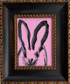 Hunt Slonem Oil Painting "Lavender Scurry" Black and Pink Bunny