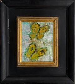 Dipinto a olio di Hunt Slonem "Sulphurs": farfalle multicolori metallizzate con linee incise