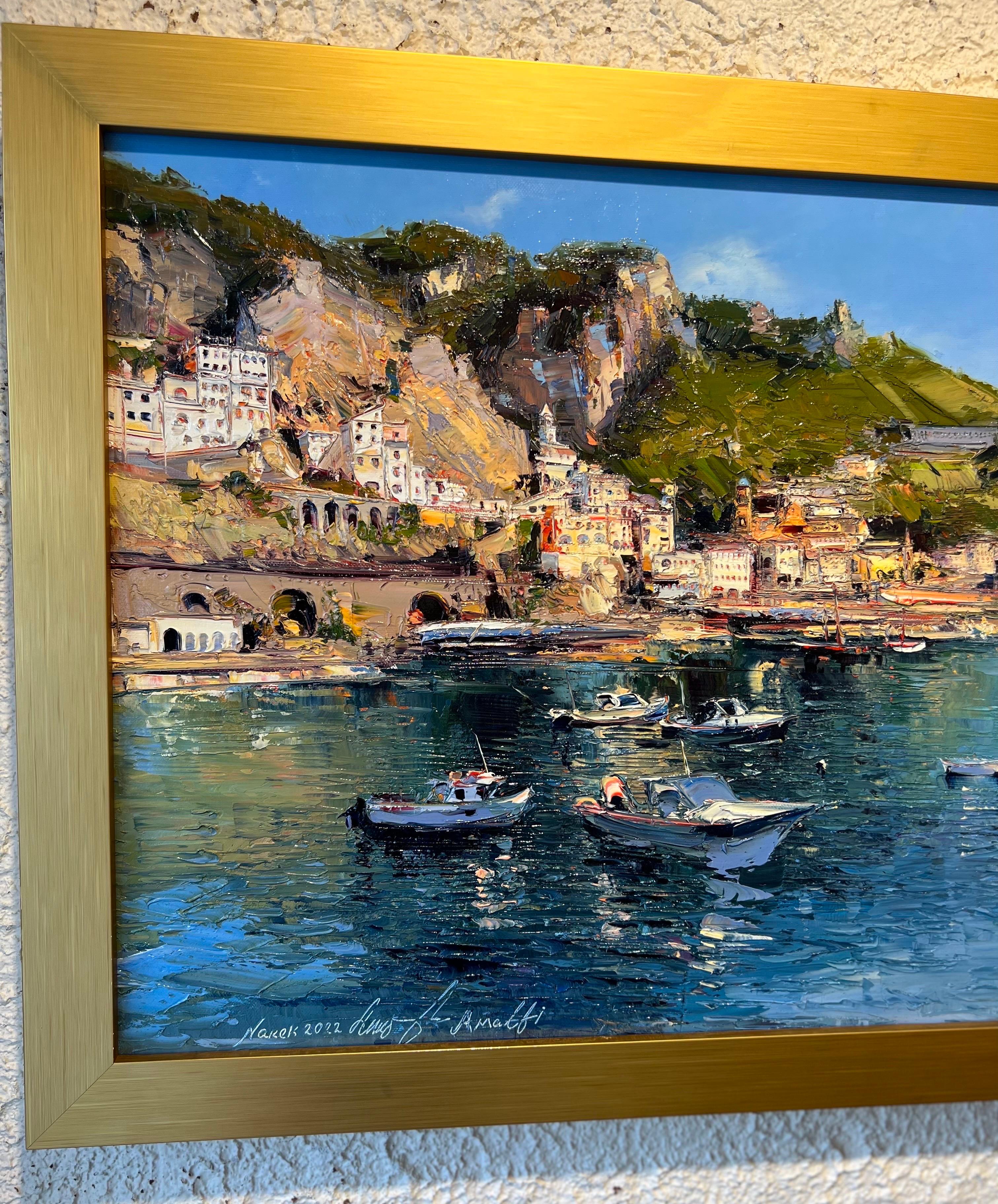 Composition of Amalfi Town in southwest coast Italy. Oil on canvas, the painting size is 27.5