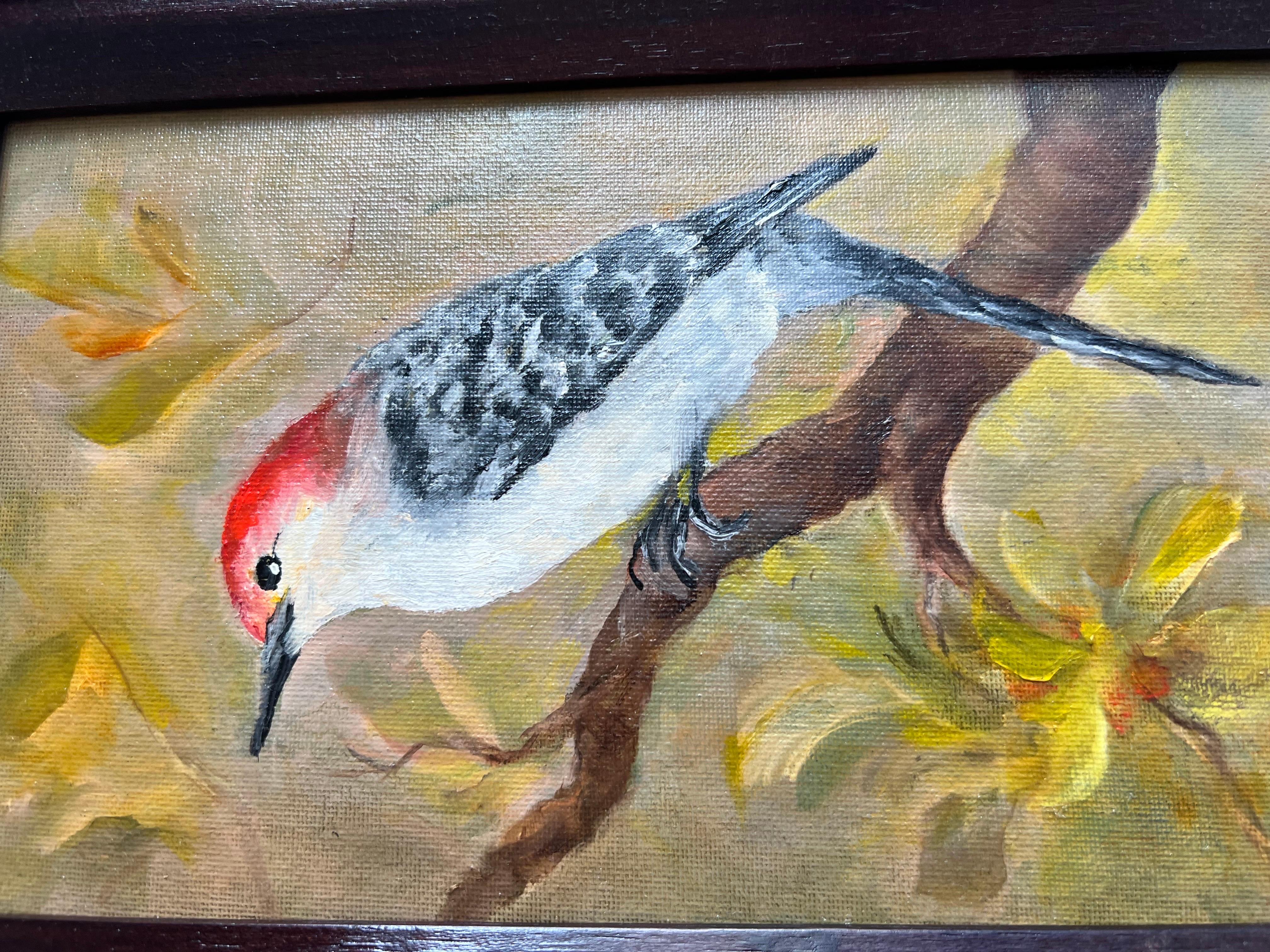 Knock on Wood. The orange bird.  - Orange Animal Painting by Helga Ohannesian