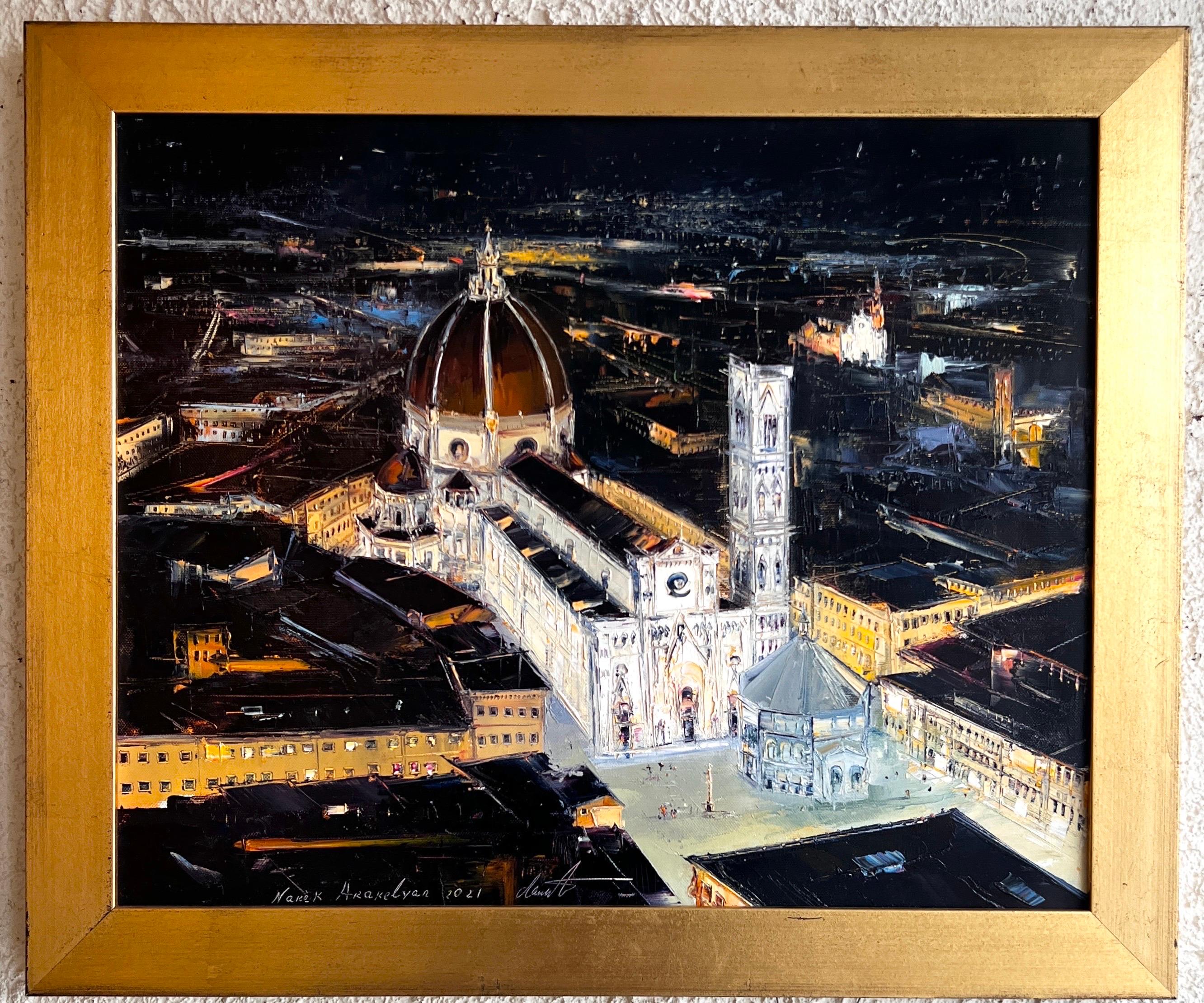 Contemporary, Florenz, Santa Maria Del Fiore, Italien. Blick auf Italien. (Schwarz), Landscape Painting, von Narek Arakelyan