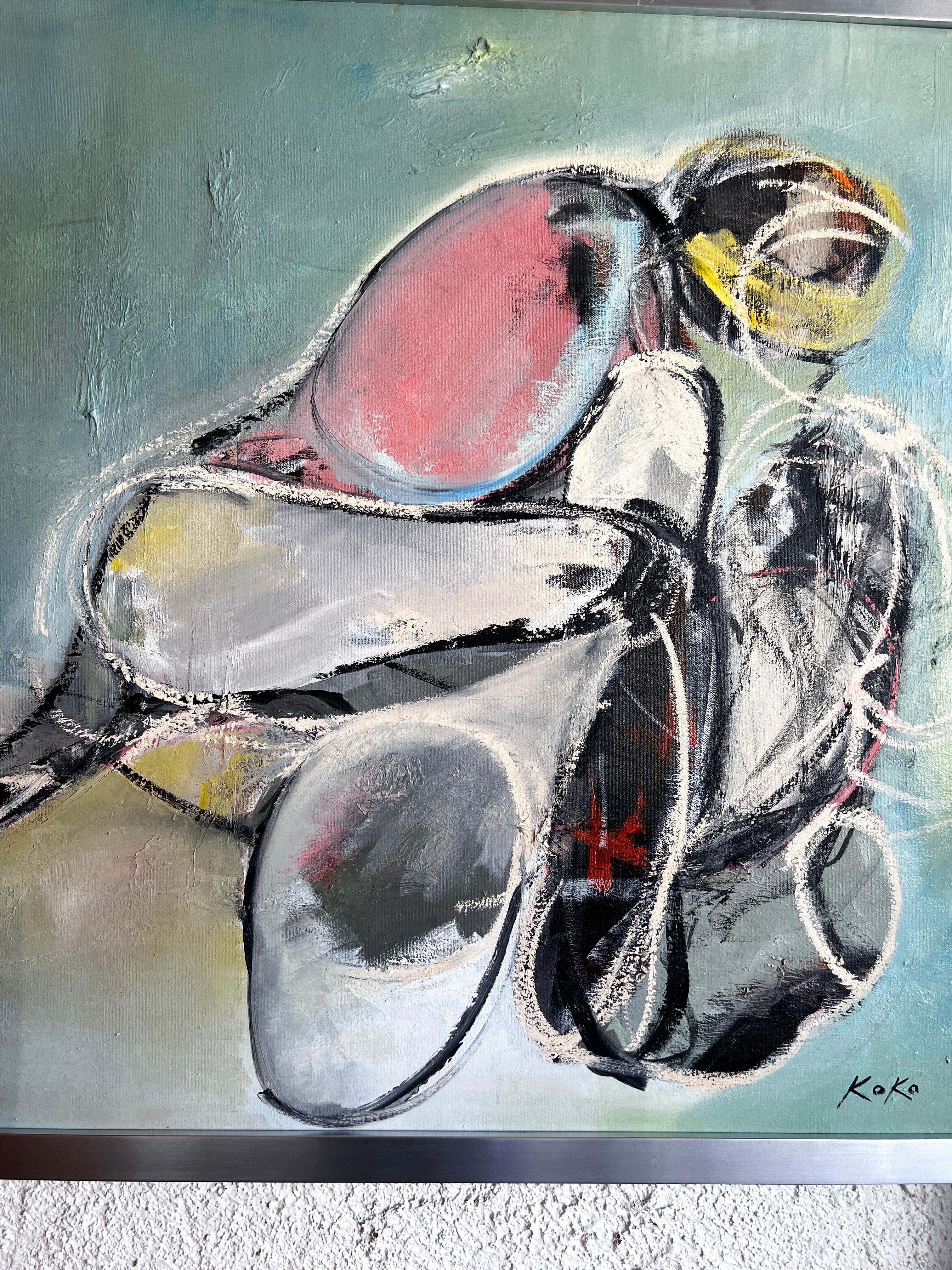 Love. Figure Composition.  - Gray Abstract Painting by KOKO HOVAGUIMIAN
