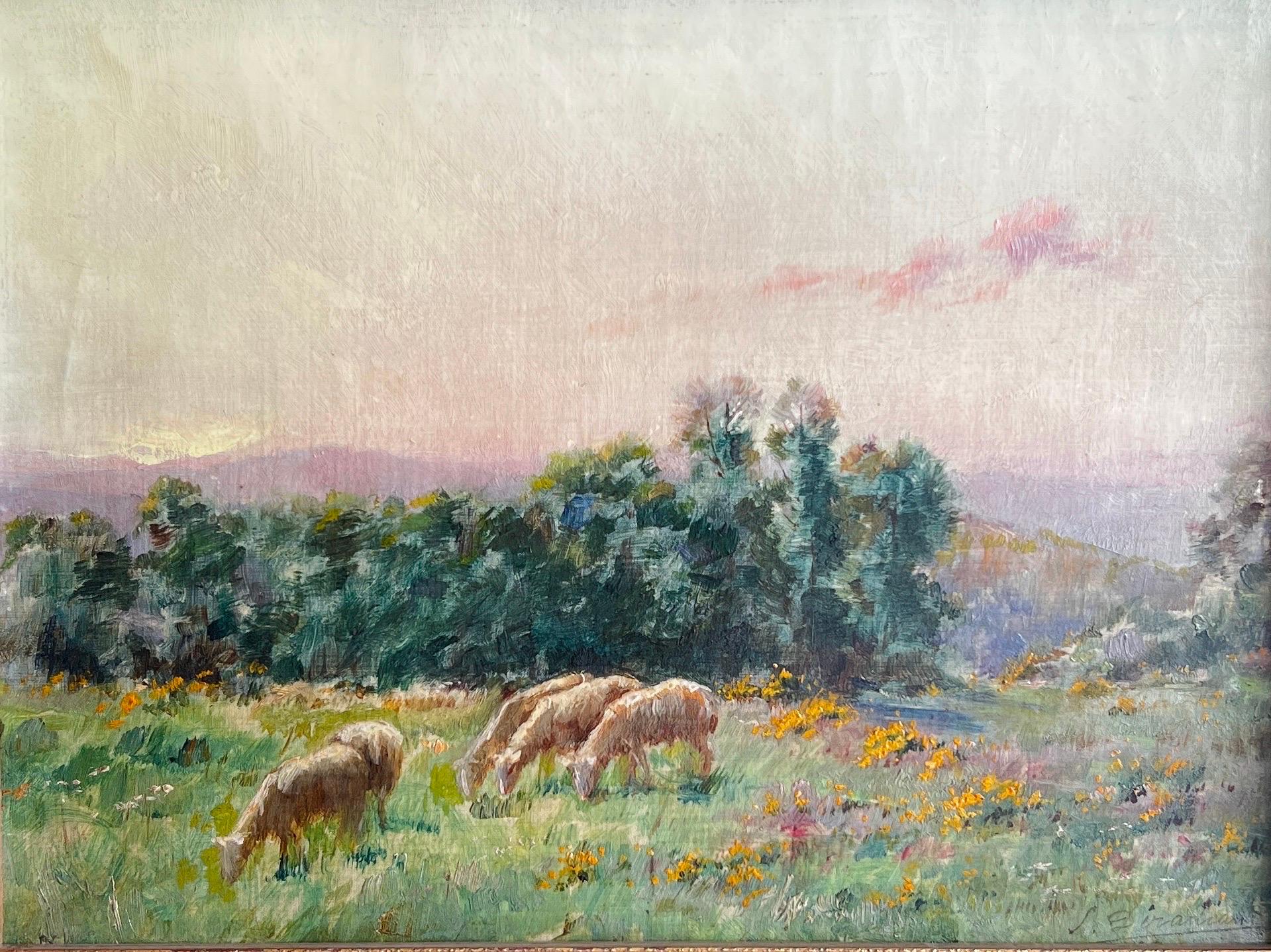 Sarkis Diranian Animal Painting - Sheep on pasture, (Les moutons au pâturage)