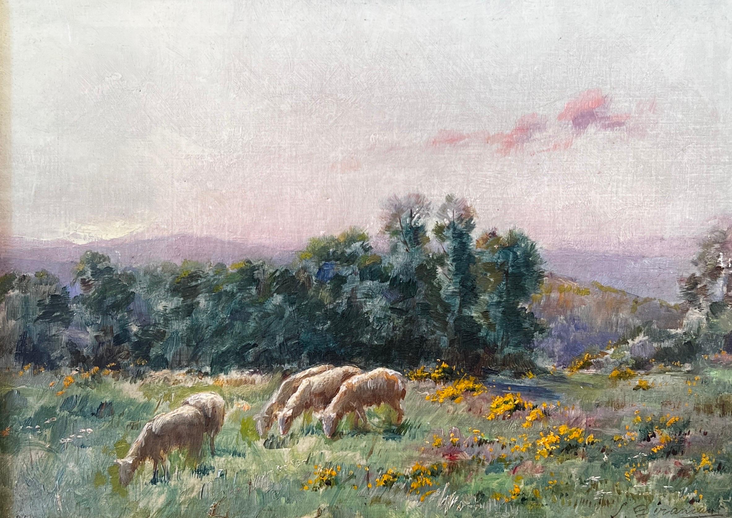 Sheep on pasture, (Les moutons au pâturage) - Beige Animal Painting by Sarkis Diranian