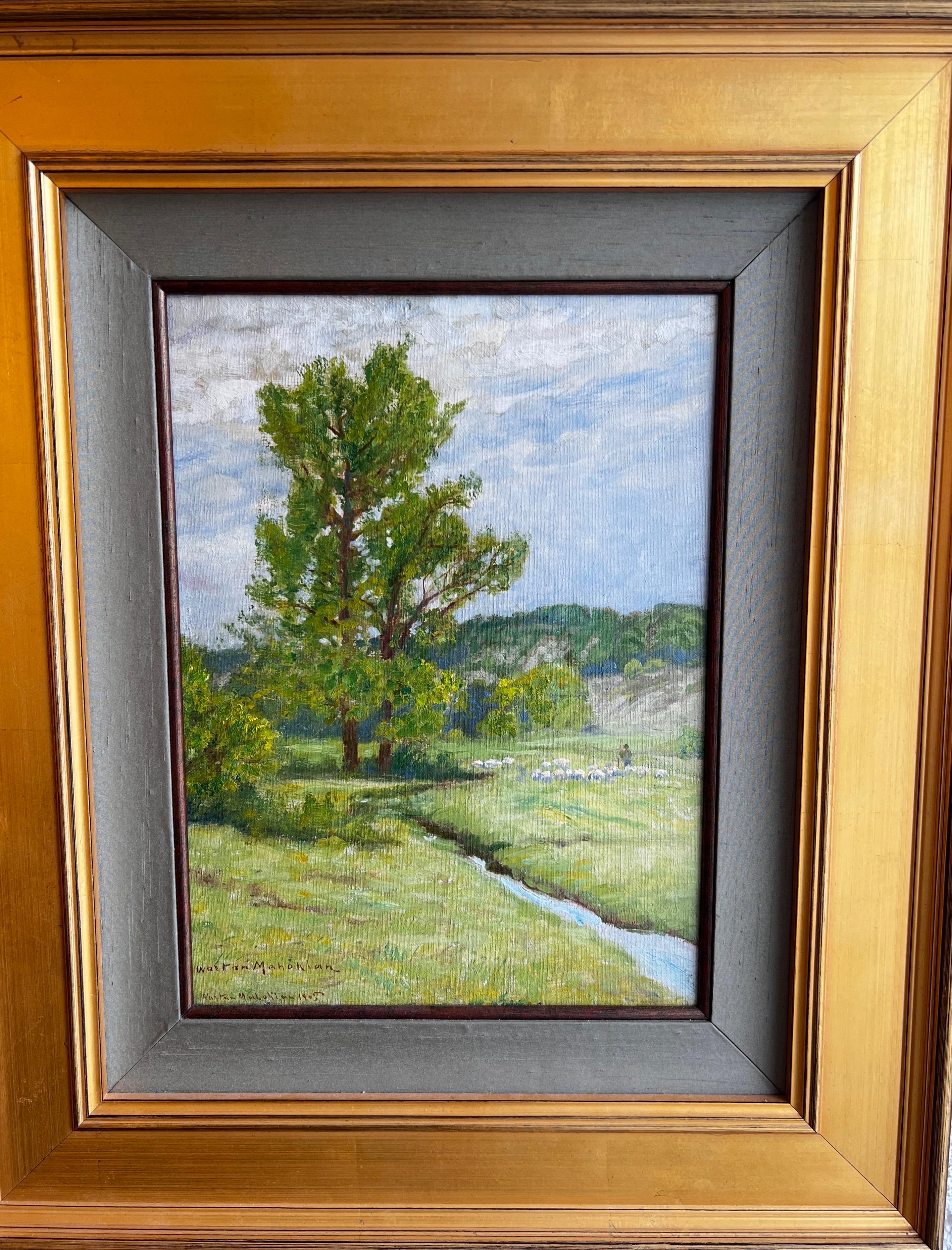 Transport yourself to the lush landscapes of Germany through this captivating artwork. Painted during the artist's stay in Germany, the painting beautifully captures the verdant scenery of the region. The artist's keen eye for detail is evident,