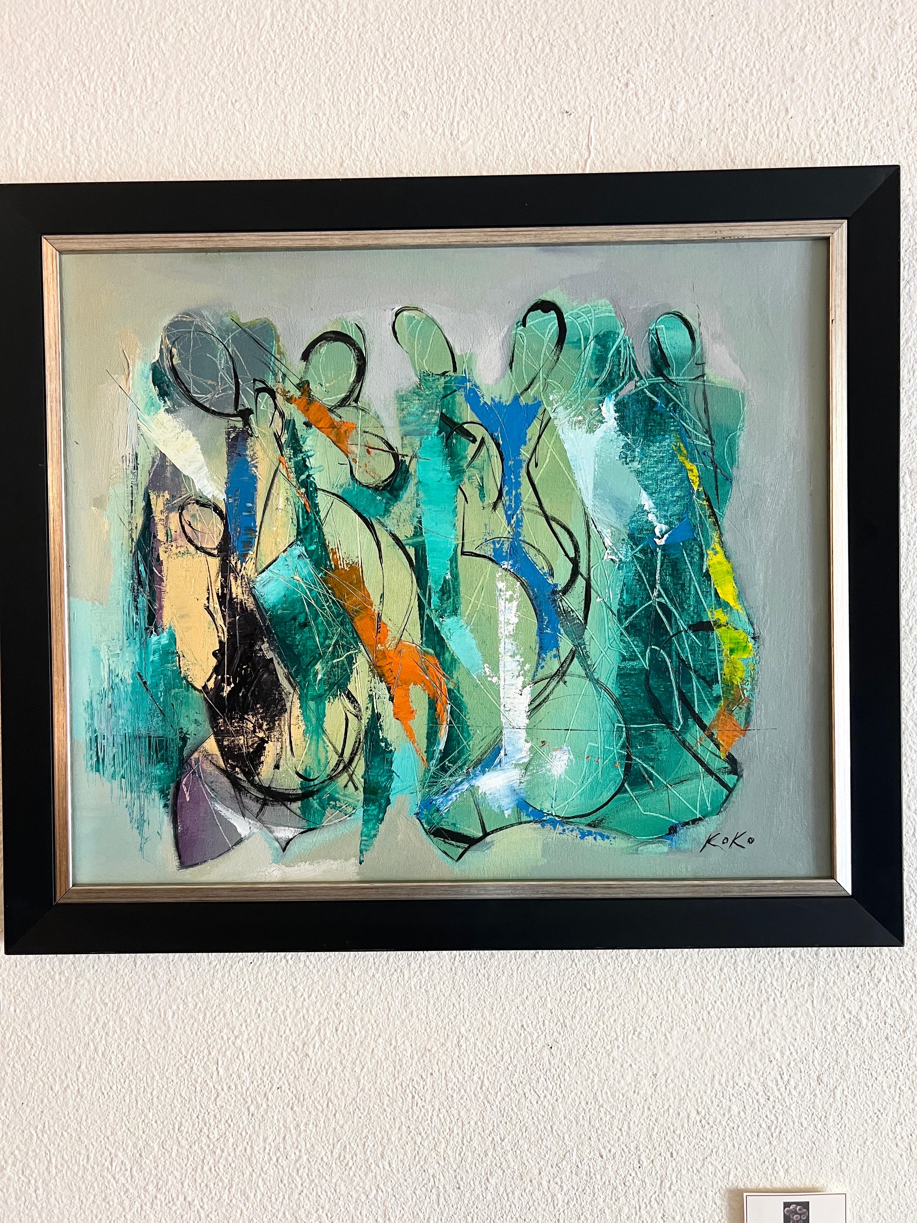 Jazz contemporaneo, Composizione jazz n. 2. - Figurative Painting Verde di KOKO HOVAGUIMIAN