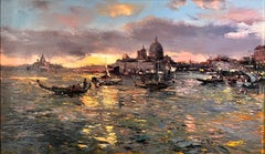 Sunset look at Venice, contemporary oil painting of Venice.