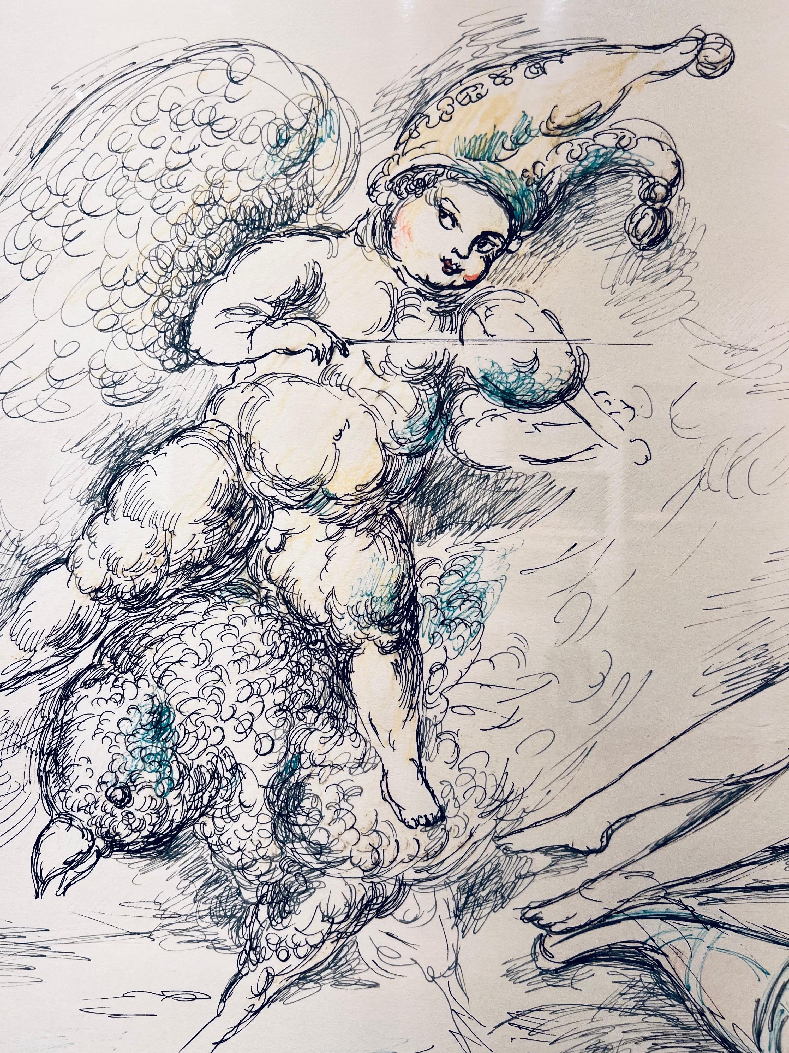 Emil Kaza is known for his delicate and expressive drawings that often blend elements of myth, spirituality, and human experience. His works frequently explore ethereal themes, capturing moments of grace and introspection with refined linework and