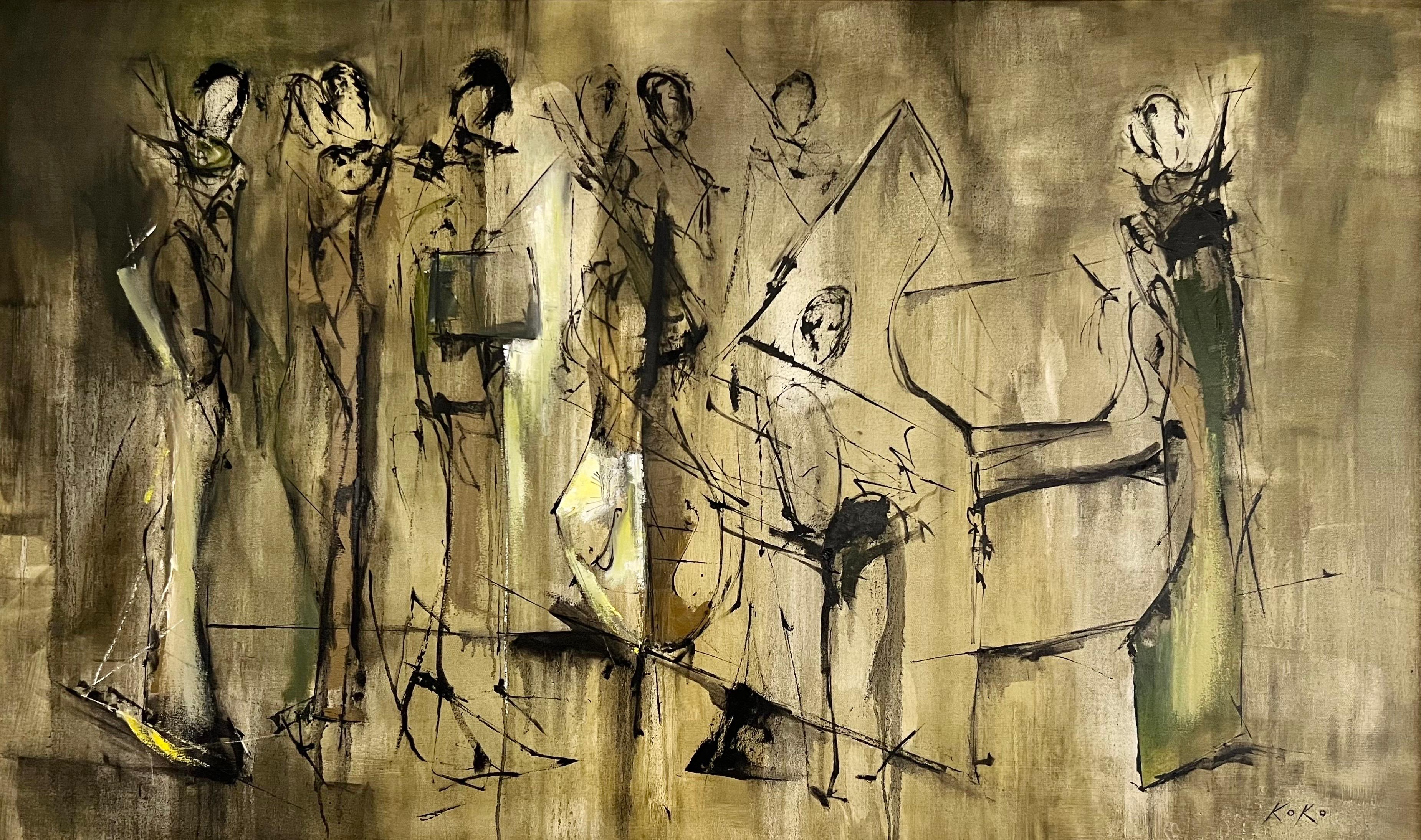Musicisti astratti, musicista tela ad olio, Musicisti monocromatici, grande dipinto. in vendita 6