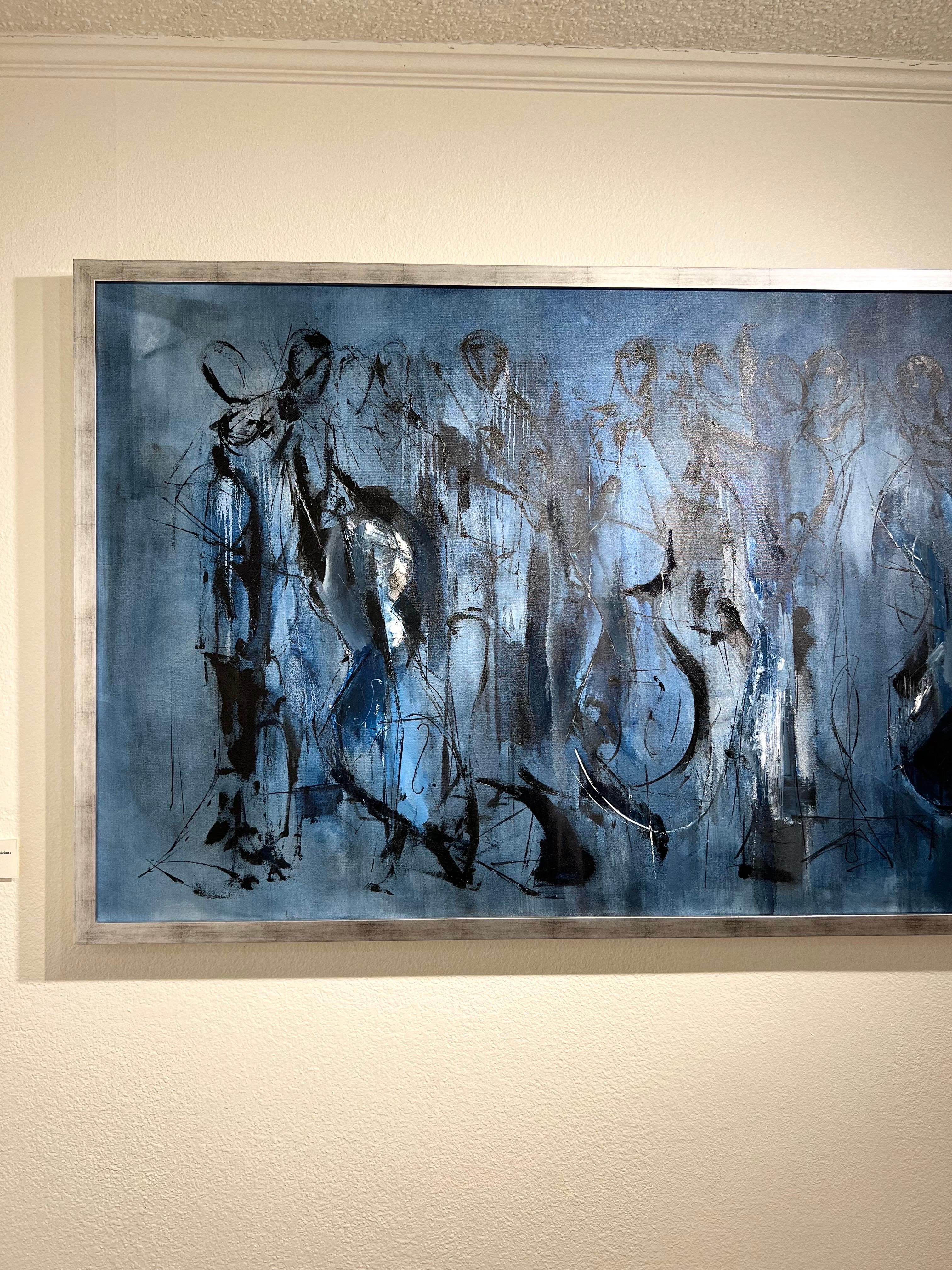 Musicisti astratti dipinti a olio, Musicisti monocromatici, In Deep Blue. in vendita 5