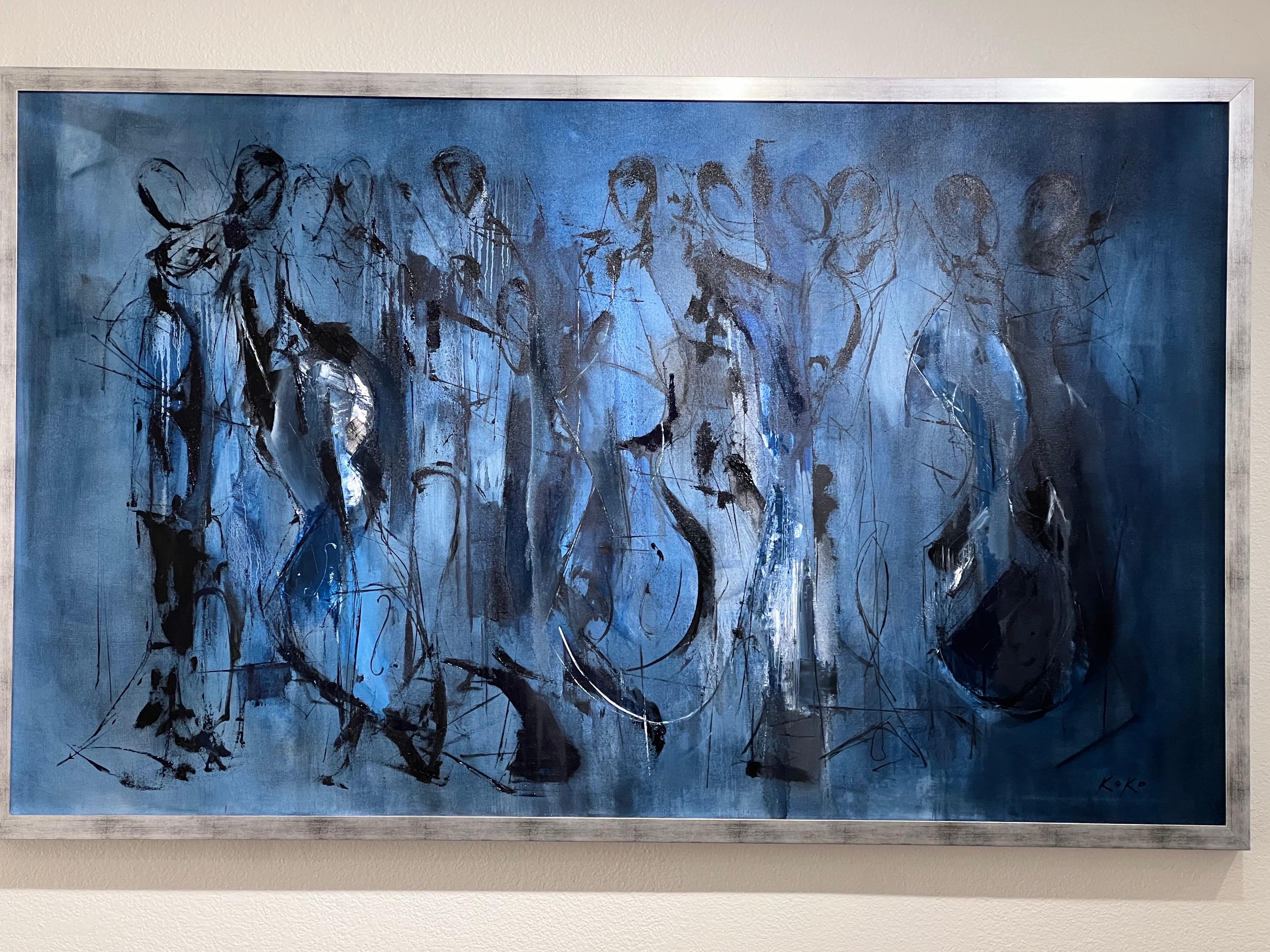 Musicisti astratti dipinti a olio, Musicisti monocromatici, In Deep Blue. in vendita 7