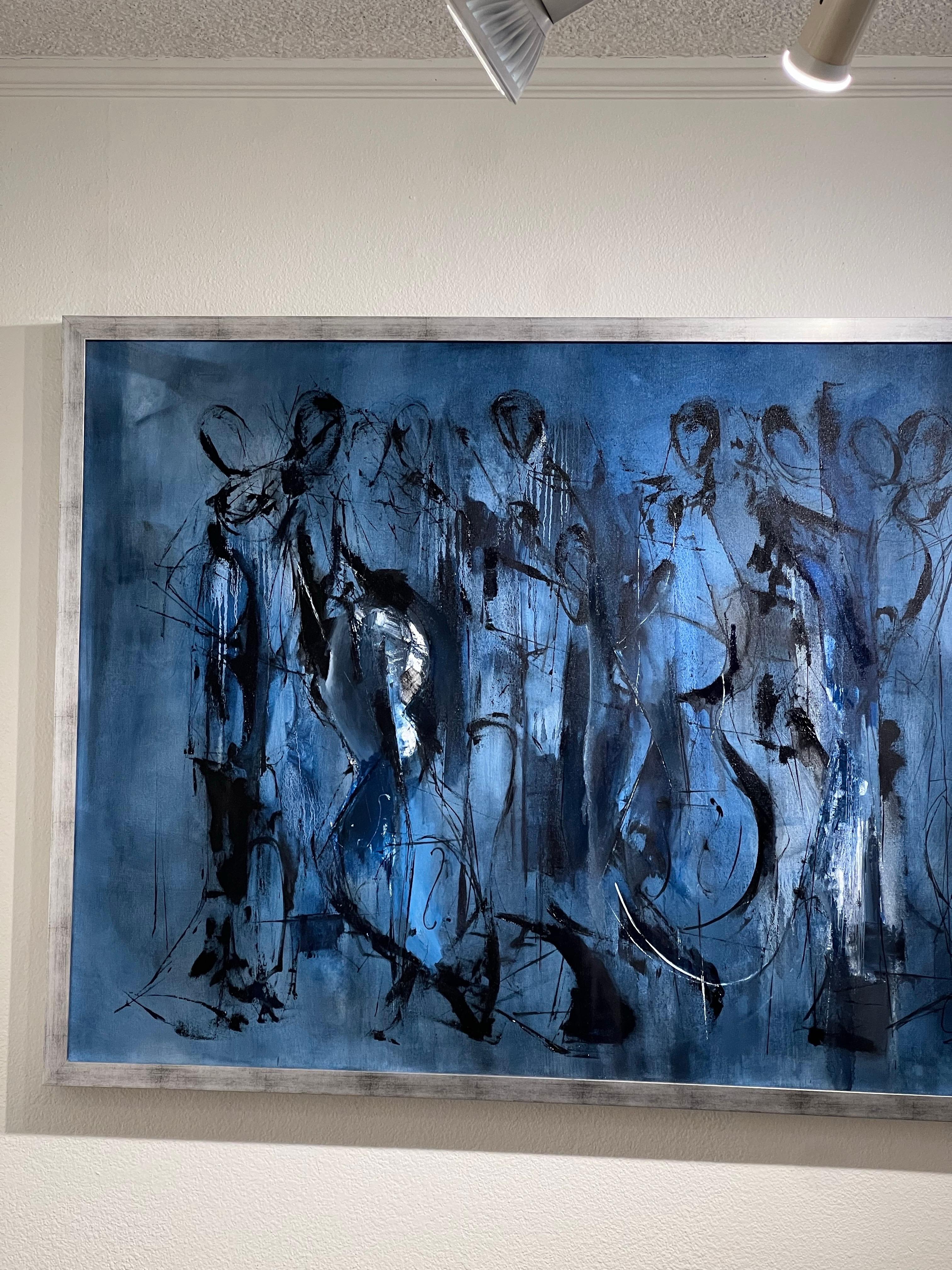 Musicisti astratti dipinti a olio, Musicisti monocromatici, In Deep Blue. in vendita 10