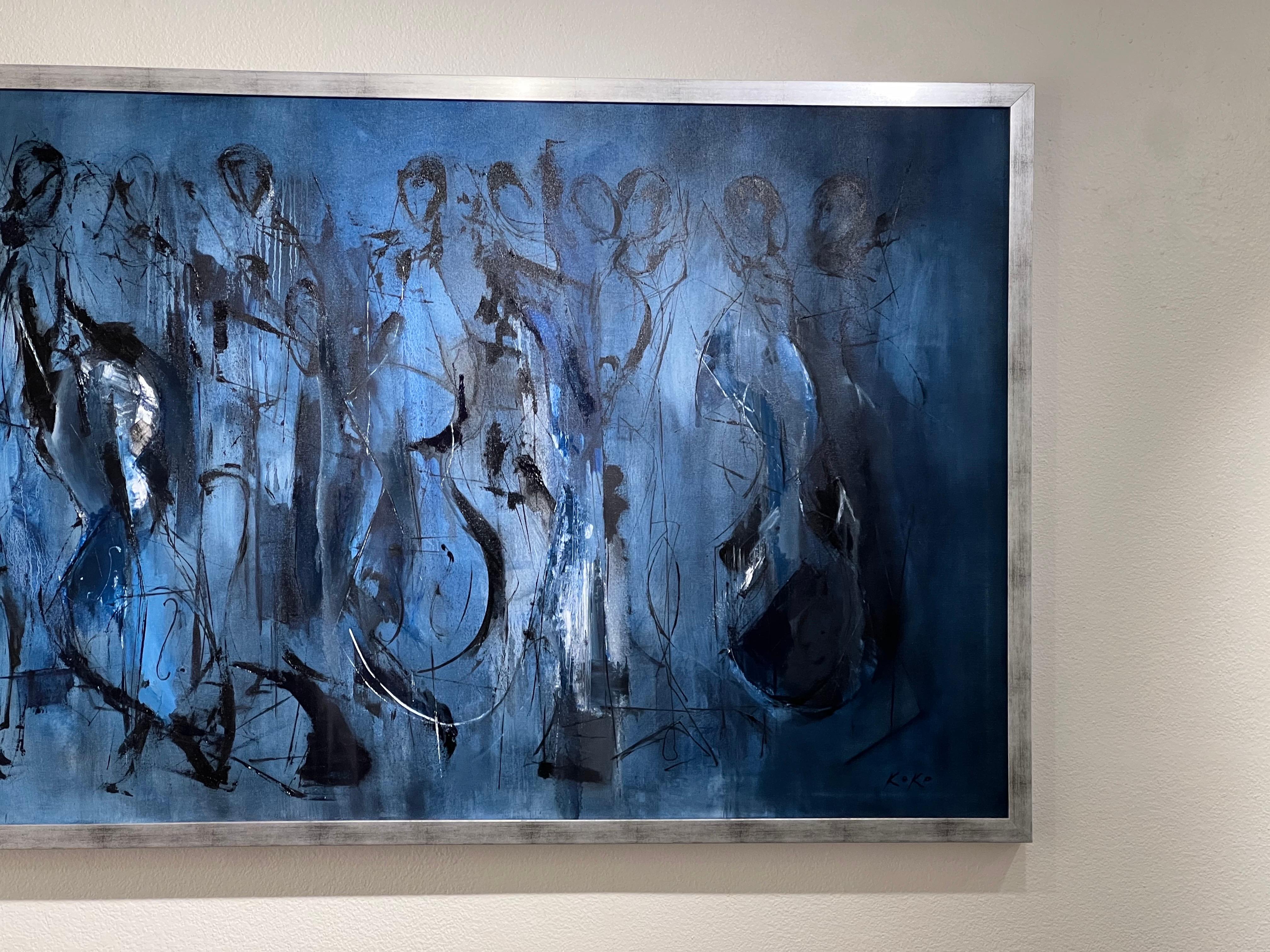 Musicisti astratti dipinti a olio, Musicisti monocromatici, In Deep Blue. in vendita 11