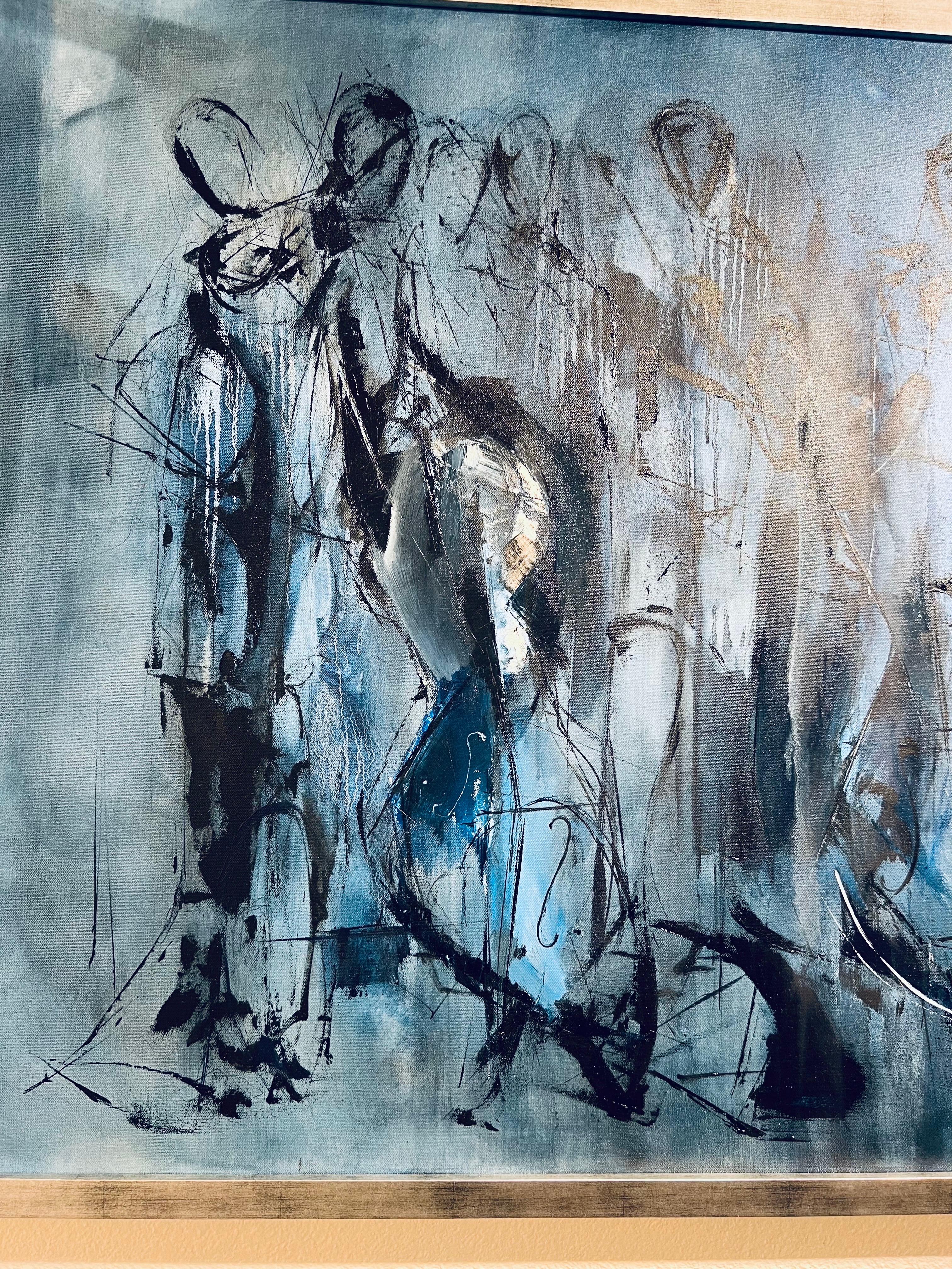Musicisti astratti dipinti a olio, Musicisti monocromatici, In Deep Blue. in vendita 12