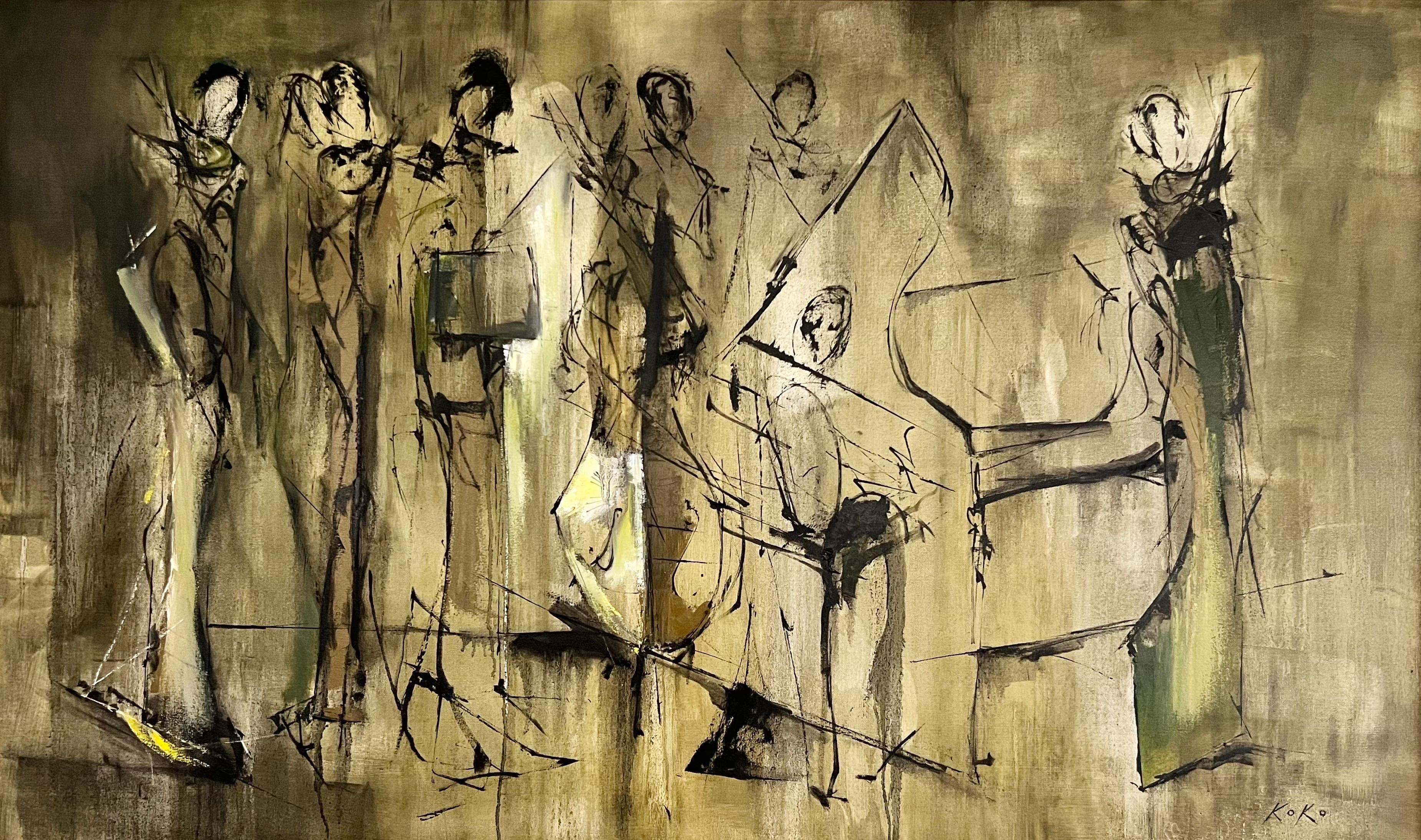 Musicisti astratti, musicista tela ad olio, Musicisti monocromatici, grande dipinto. in vendita 8